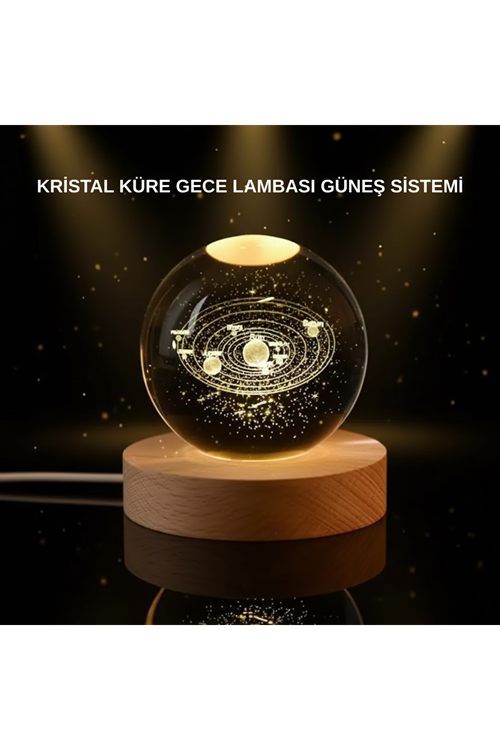 LED Işıklı Kristal Küre Ahşap Standlı Dekoratif Gezegen Model