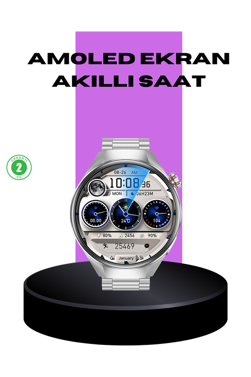 Akıllı Saat Metal Kordonlu Tam Ekran AMOLED – Arama ve Sağlık Takip Özellikli