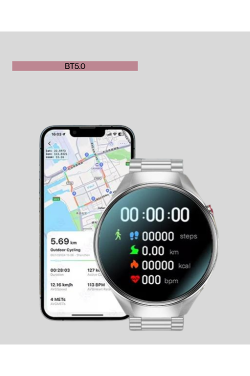 Akıllı Saat Metal Kordonlu Tam Ekran AMOLED – Arama ve Sağlık Takip Özellikli