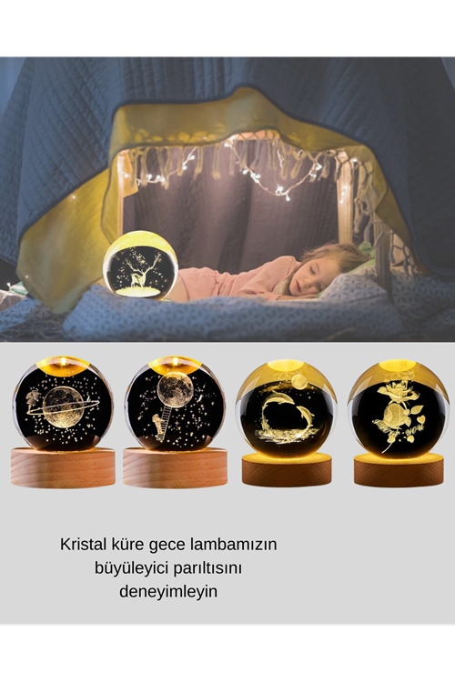 Lazer İşlemeli Yunus Kristal Küre Sıcak Işıklı Ahşap Standlı