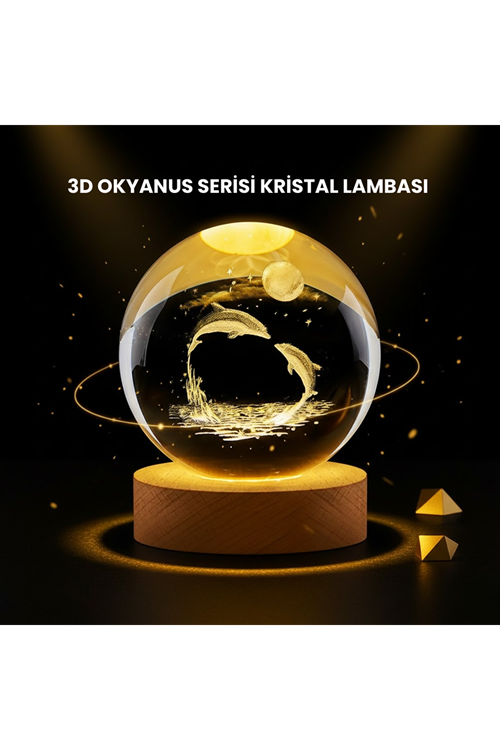 LED Işıklı Yunus Küre Ahşap Standlı Modern Dekoratif Aksesuar