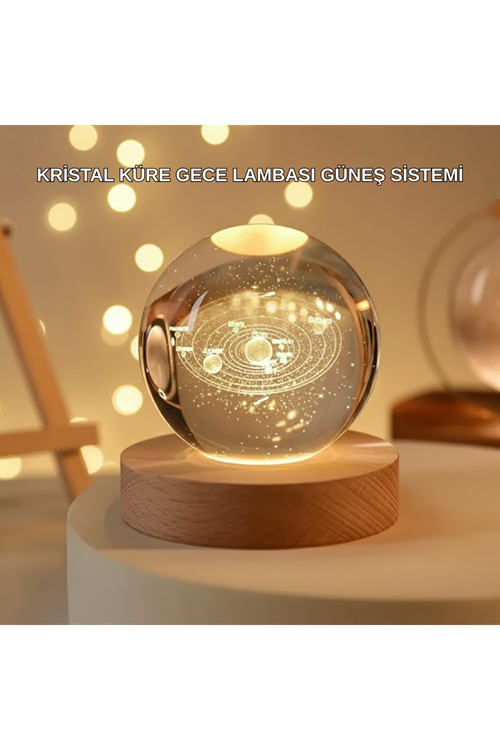 USB Bağlantılı Işıklı Kristal Küre Modern Ahşap Tabanlı Dekor