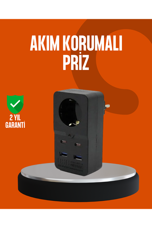 Akım Korumalı Priz 4 USB Type C Destekli Yüksek Isı Dayanımlı
