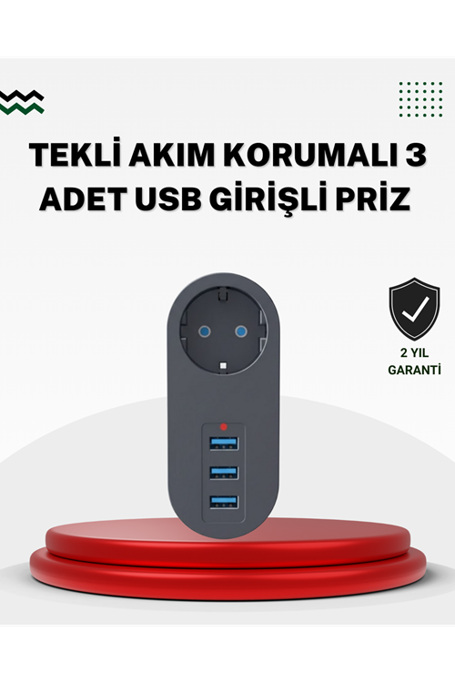 Akım Korumalı USB’li Priz – Güçlü 2500W, Isı ve Çocuk Koruması