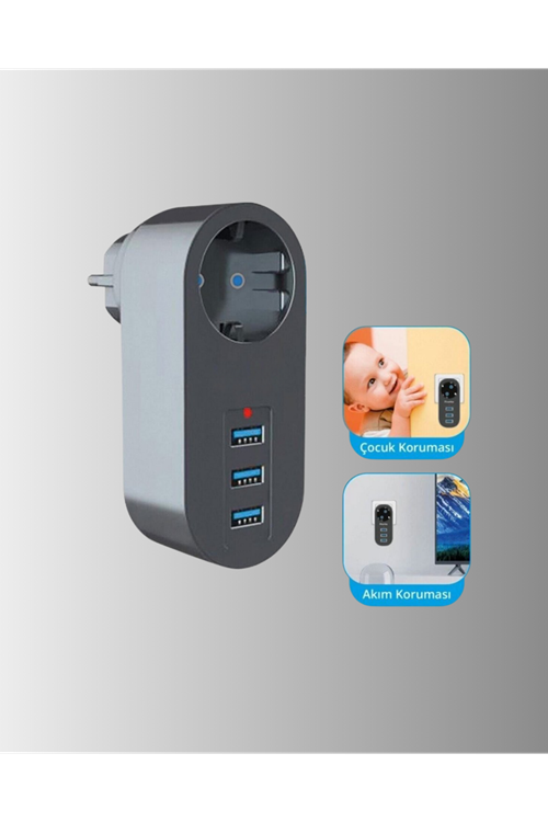 Isıya Dayanıklı 3 USB Portlu Güvenlikli Priz – Akıllı Enerji Yönetimi