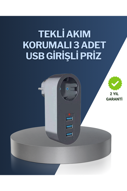 Çocuk Korumalı Termal Priz – 3'lü USB Şarj ve Akım Koruması