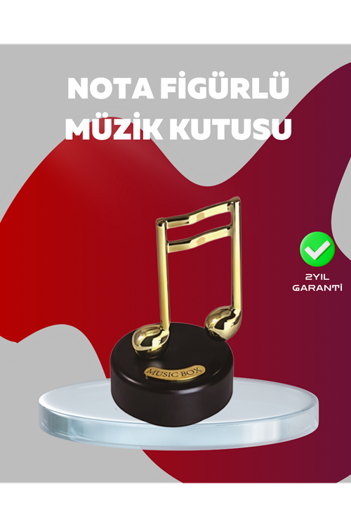 Altın Nota Figürlü Dönen Müzik Kutusu Dekoratif Music Box