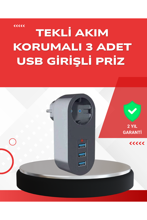 2500W Güç Destekli Akım Korumalı Priz – 3 USB Çıkışlı