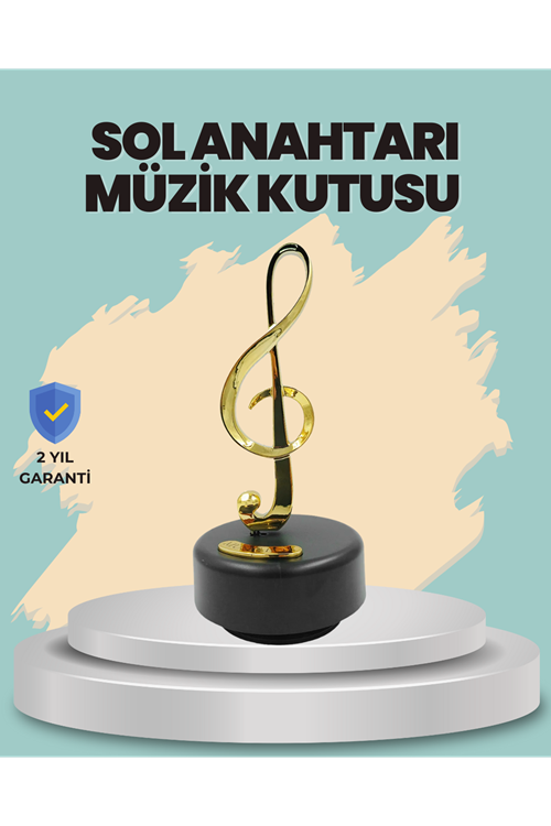 Altın Nota Sol Anahtarı Müzik Box Döner Mekanizmalı Hediyelik