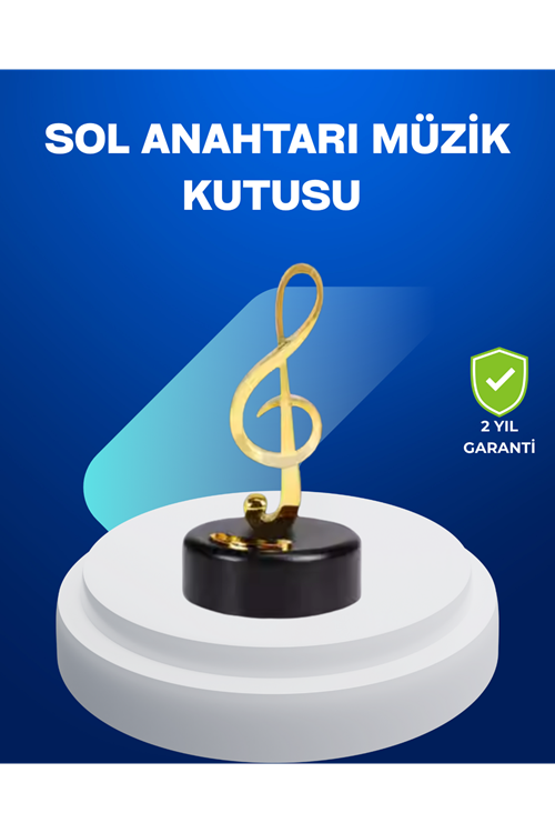 Sol Anahtarı Figürlü Dönen Müzik Kutusu Altın Renk Dekoratif