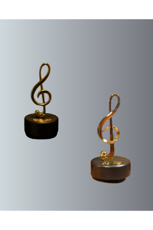 Sol Anahtarı Figürlü Dönen Müzik Kutusu Altın Renk Dekoratif