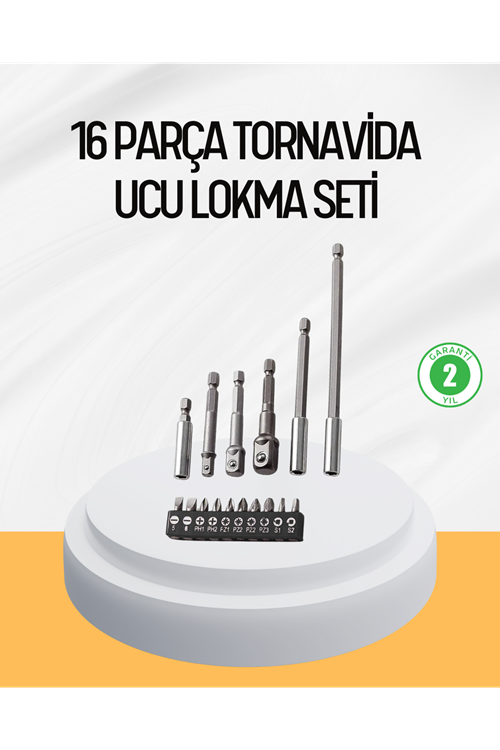 Ergonomik 16 Parça Bits Tornavida Uç ve Adaptör Seti