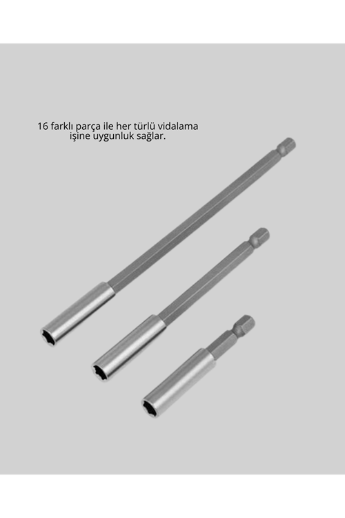 Ergonomik 16 Parça Bits Tornavida Uç ve Adaptör Seti