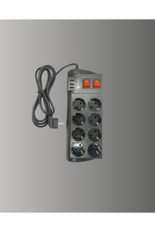 Güçlü Termal Korumalı 8 Priz + 3 USB Çoklu Uzatma Kablosu 2m