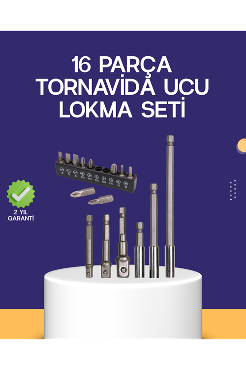16 Parça Bits ve Adaptör Seti Vidalama Tamir Bakım Seti
