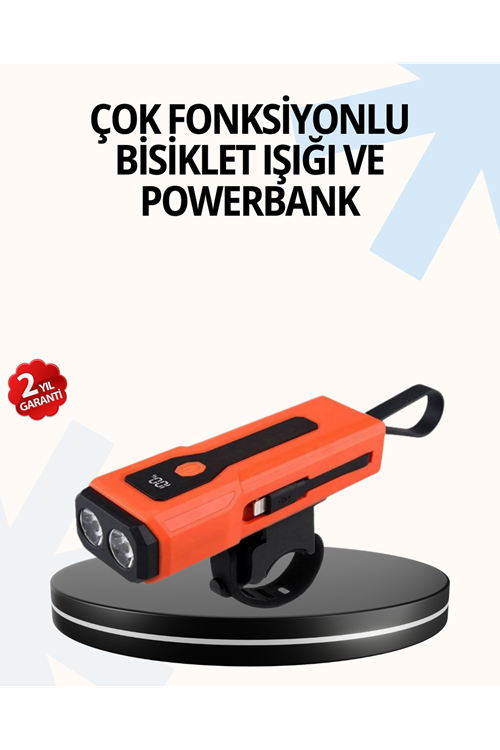 Powerbank Özellikli Bisiklet Işığı Dijital Göstergeli Led