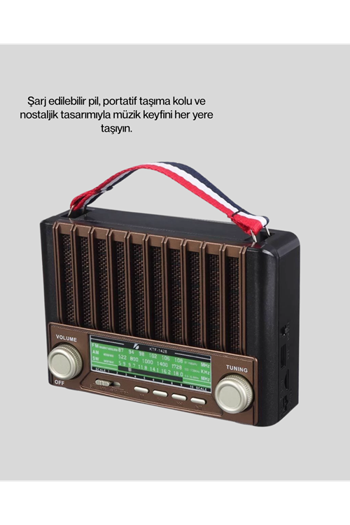 Nostaljik Tasarımlı Solar Şarjlı Radyo AM FM SW ve Bluetooth