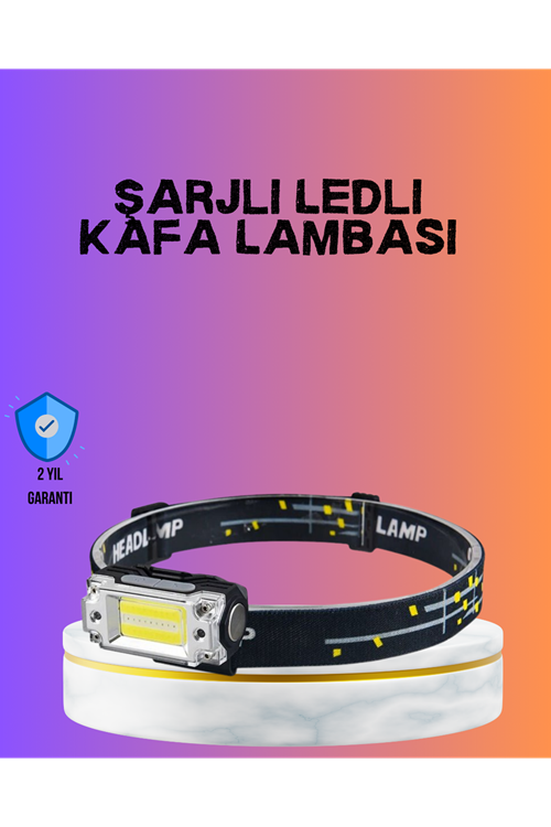 Beyaz Led Işık Sensörlü Kafa Lambası Lityum Batarya Led El Fenerli Şarjlı