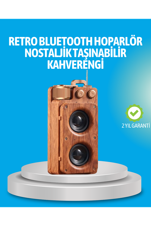 Retro Bluetooth Hoparlör Ahşap Görünümlü 5W Çift Stereo Ses