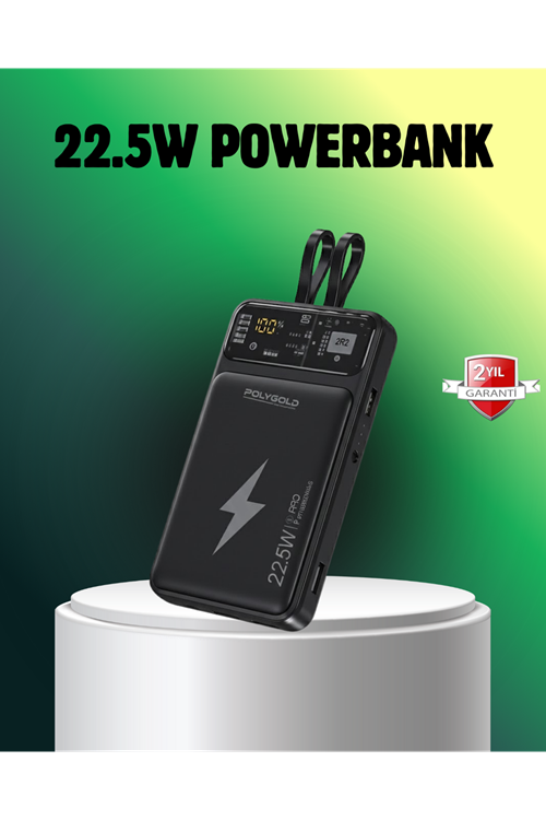 Powerbank Dahili Ekranlı 10000 mAh Çift Kablolu