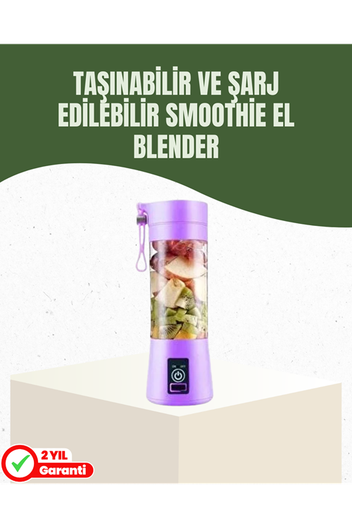 USB Şarjlı Portatif Blender 380ml Çelik 304 Bıçaklı Mobil Smoothie Maker