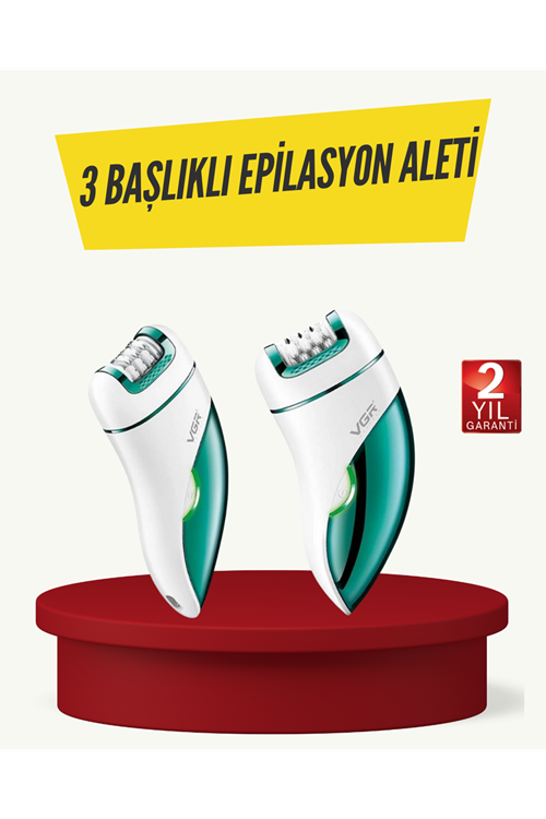 Profesyonel 3 in 1 Epilasyon Cihazı LED Aydınlatmalı Suya Dayanıklı Şarjlı VGR Epilatör