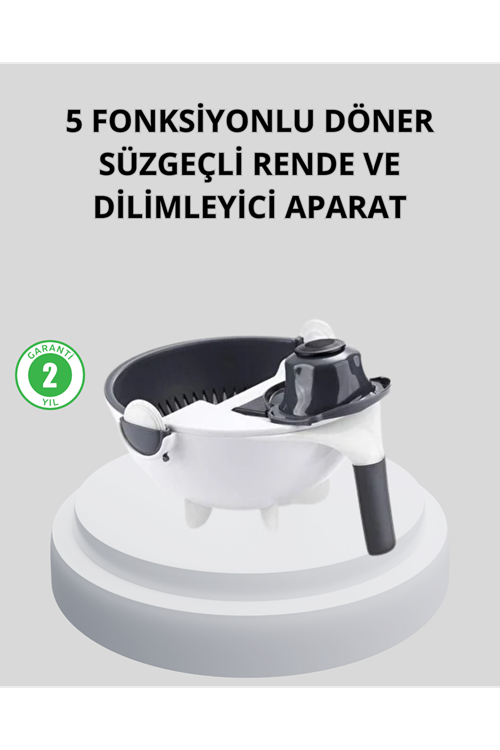 5 Fonksiyonlu Döner Rende Süzgeçli Çok Amaçlı Sebze Doğrayıcı Kaymaz Tabanlı