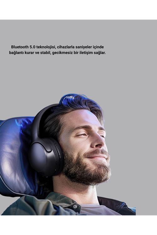 Kablosuz Bluetooth Kulaklık 5.0 18 Saat Kullanım Dinamik Sürücü Siyah