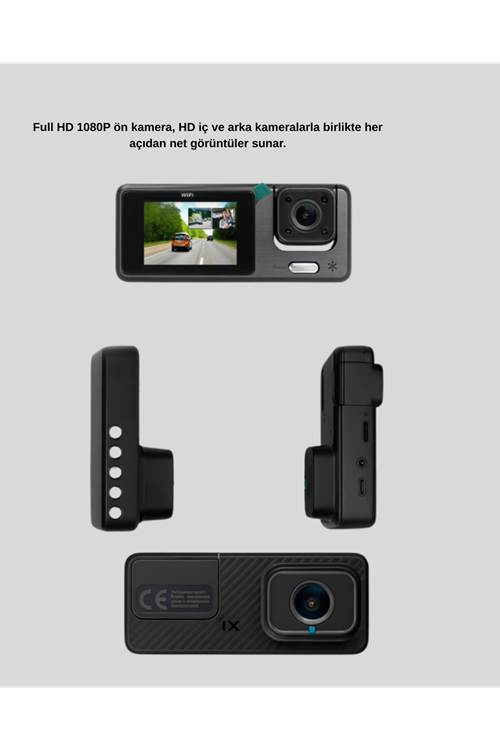 3 Kameralı Araç DVR 1080P Ön + HD Arka + İç Kamera Döngü Kayıt 2’’ Ekran