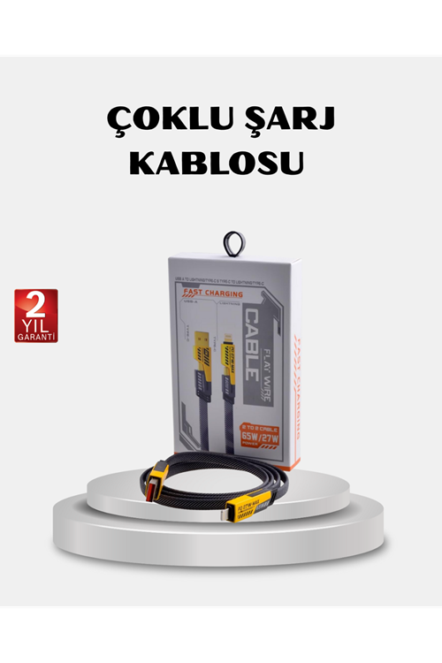 USB-C USB-A 4’ü 1 Arada Örgülü Kablo 65W Hızlı Şarj Metal Uç Dayanıklı