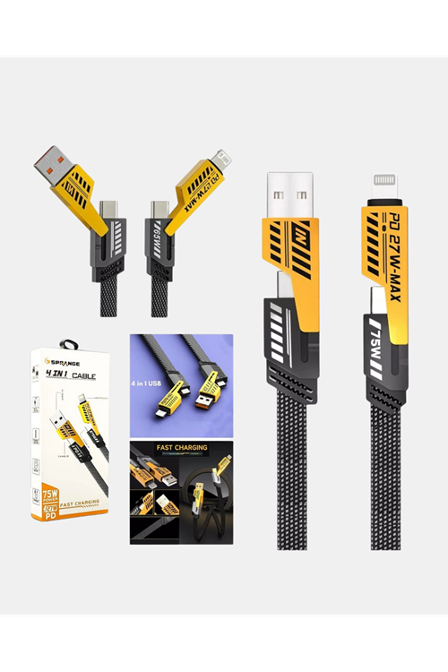 65W 4’ü 1 Arada Örgülü Hızlı Şarj Kablosu USB-C USB-A Çoklu Şarj Dayanıklı