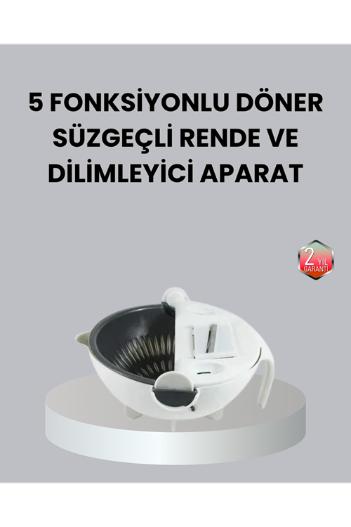 Döner Mekanizmalı 5’i 1 Arada Süzgeçli Rende Sebze Meyve Doğrama Cihazı