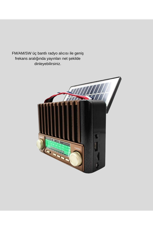 Güneş Enerjili Taşınabilir Hoparlör KTF-1428 Bluetooth Radyo USB SD Kart Destekli