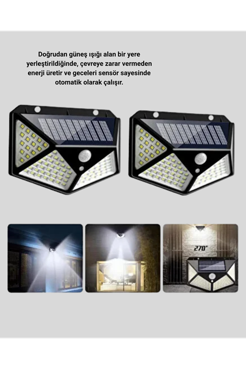 Güneş Enerjili Aydınlatma 100 LED Sensörlü Solar Dış Mekan Lamba