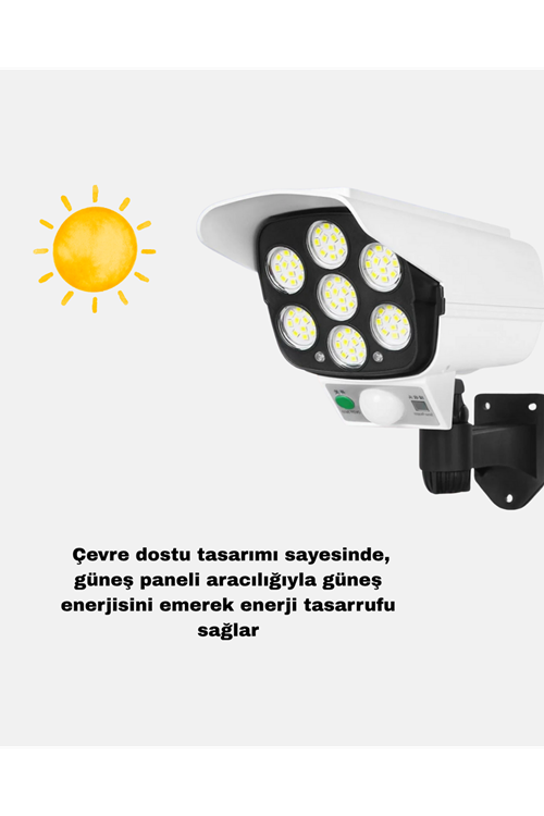 Güneş Paneliyle Şarj Olan Hareket Sensörlü Dış Mekan Güvenlik Lambası Ayarlanabilir