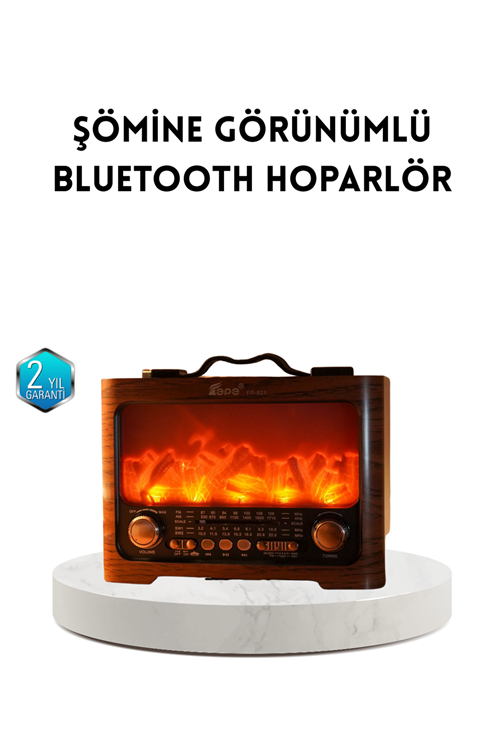 Şömine Efektli Solar Hoparlör Bluetooth 5.3 Radyo AUX USB TF Destekli
