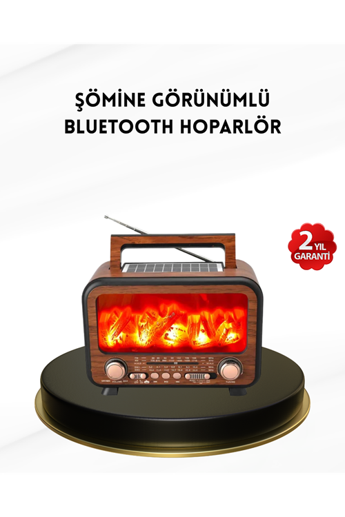 Alev Işığı Efektli Solar Bluetooth Hoparlör Radyo Destekli Taşınabilir Model