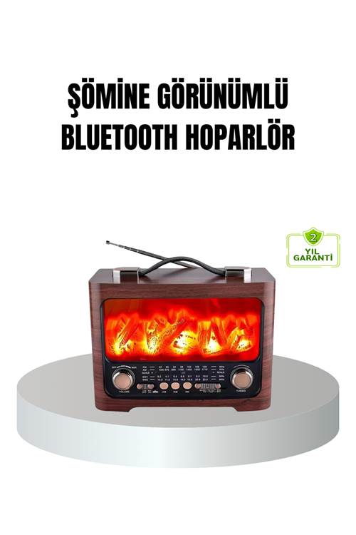 Solar Şarjlı Şömine Alev Efektli Bluetooth Hoparlör 7W Taşınabilir Ses Sistemi