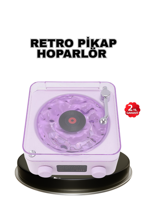 Projektör Işıklı Retro Hoparlör Bluetooth AUX USB Hafıza Kartlı 360° Sesli Şarjlı