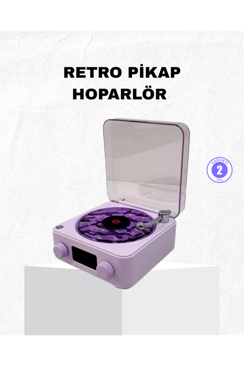 Retro Pikap Hoparlör Bluetooth AUX USB Type-C Projektörlü 360° Sesli Taşınabilir