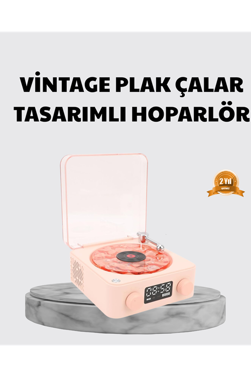 3-ü-1 Gece Işığı Bluetooth Hoparlör ve Dijital Saat Vintage Plak Çalar Tasarımlı