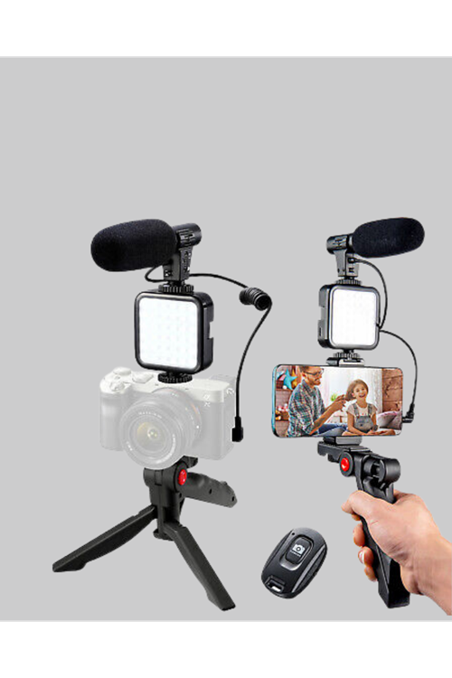 Video Çekim Kiti Tripod LED Işık Harici Mikrofon ve Bluetooth Kumanda Seti