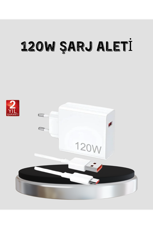 120W Hızlı Şarj Başlığı Ultra Güçlü Type-C Adaptör Kablo Dahil