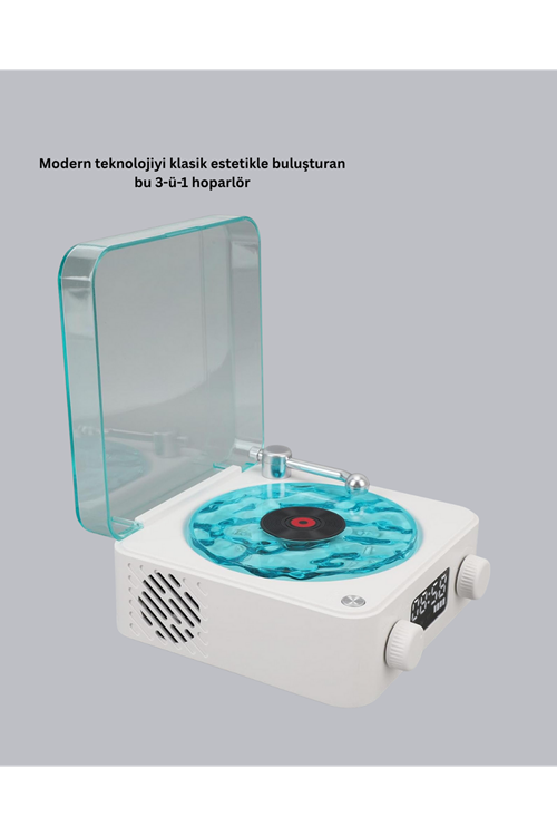 3-ü-1 Gece Işığı Bluetooth Hoparlör Dijital Saat Vintage Plak Çalar Tasarımlı