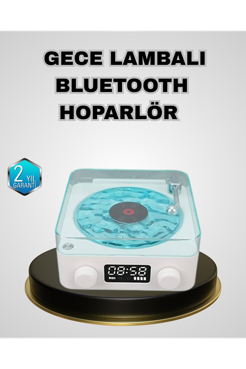 Bluetooth Hoparlörlü Gece Lambası Dijital Saat Ekranlı Su Dalgası Efektli Dekoratif