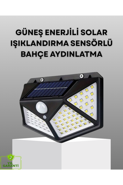 100 LED Solar Lamba Hareket Algılamalı Bahçe Duvar Dış Mekan Aydınlatma