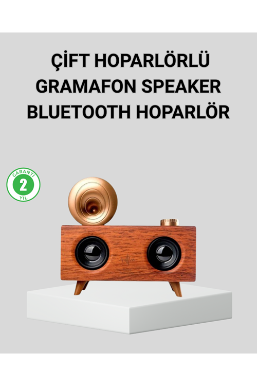 Retro Gramafon Bluetooth Hoparlör Çift Stereo Sesli FM Radyo Destekli
