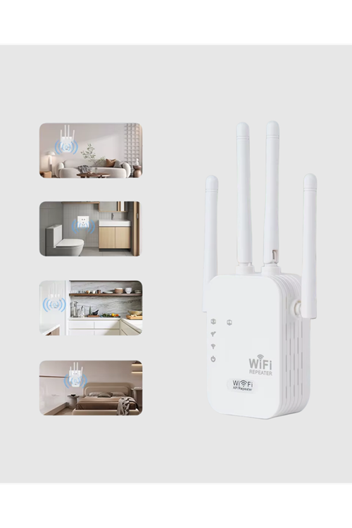 300Mbps WiFi Menzil Genişletici 4 Antenli WPA3 Güvenlikli Priz Tipi Repeater