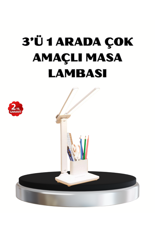 Kalemlik ve Telefon Standlı Masa Lambası – Kısılabilir LED Işık, Göz Dostu Tasarım