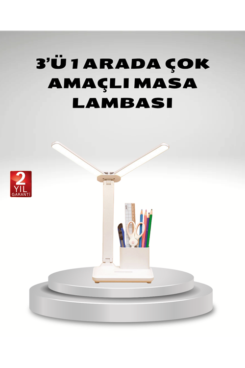 Kısılabilir LED Masa Lambası – Kalemlik ve Telefon Standlı, Göz Yormayan Işık